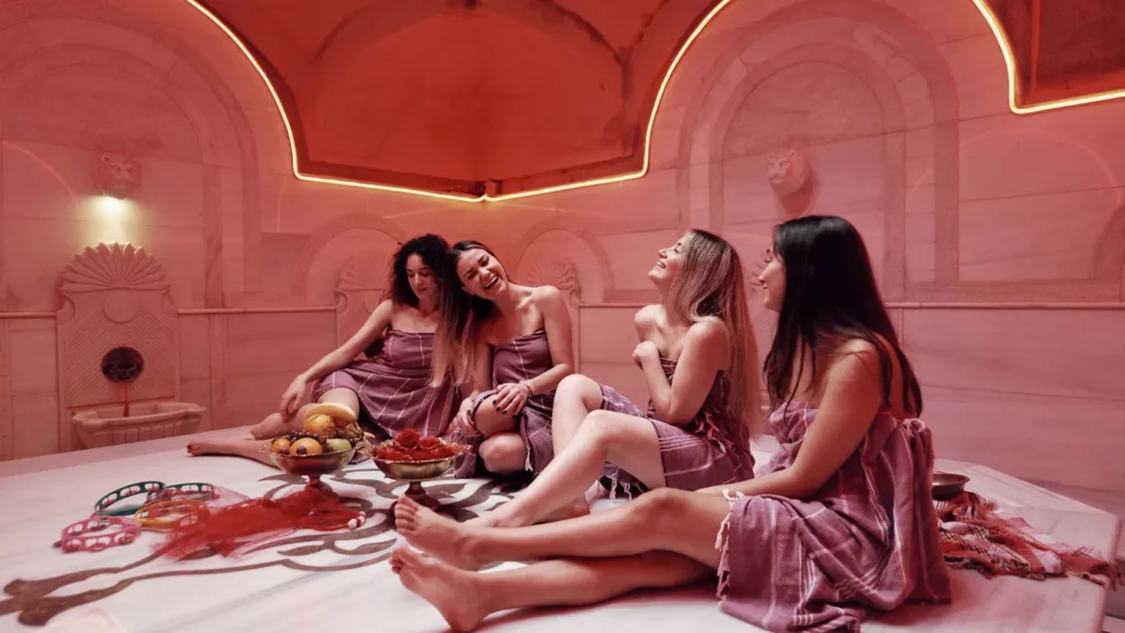 Foam massage during hammam experience in Istanbul at a private Turkish bath