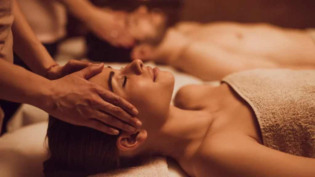 romantic spa setup with rose petals