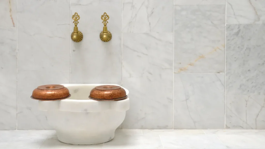 Turkish bath marble interior prepared for two