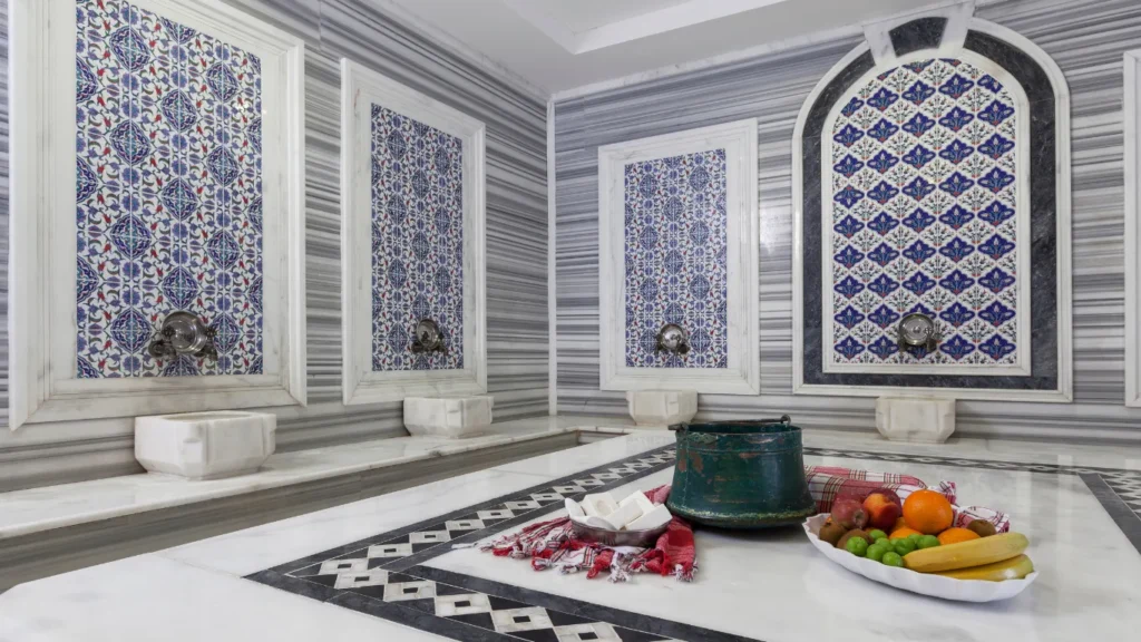 Marble interior of a traditional Turkish hammam.